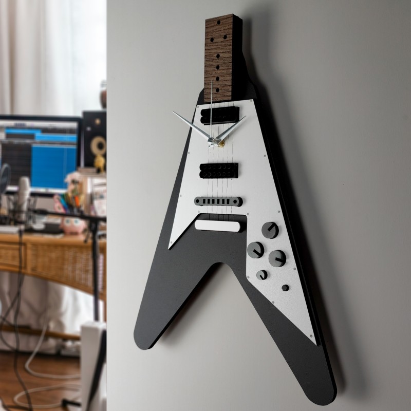 V Kasa Elektro Gitar Tasarımlı Duvar Saati