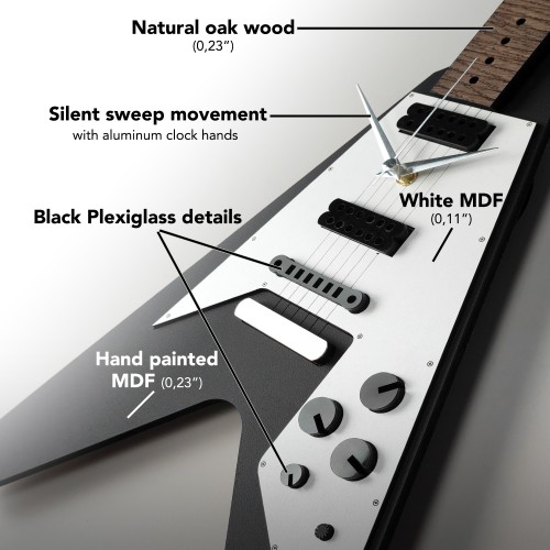 V Kasa Elektro Gitar Tasarımlı Duvar Saati