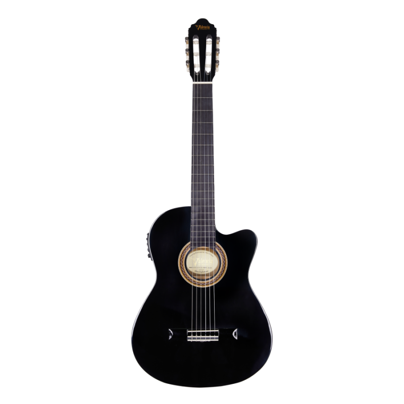 Valencia VC104THNCEBK İnce Kasa Elektro Klasik Gitar Sap Çelikli (Sap Ayar Çubuğu) Siyah Renk